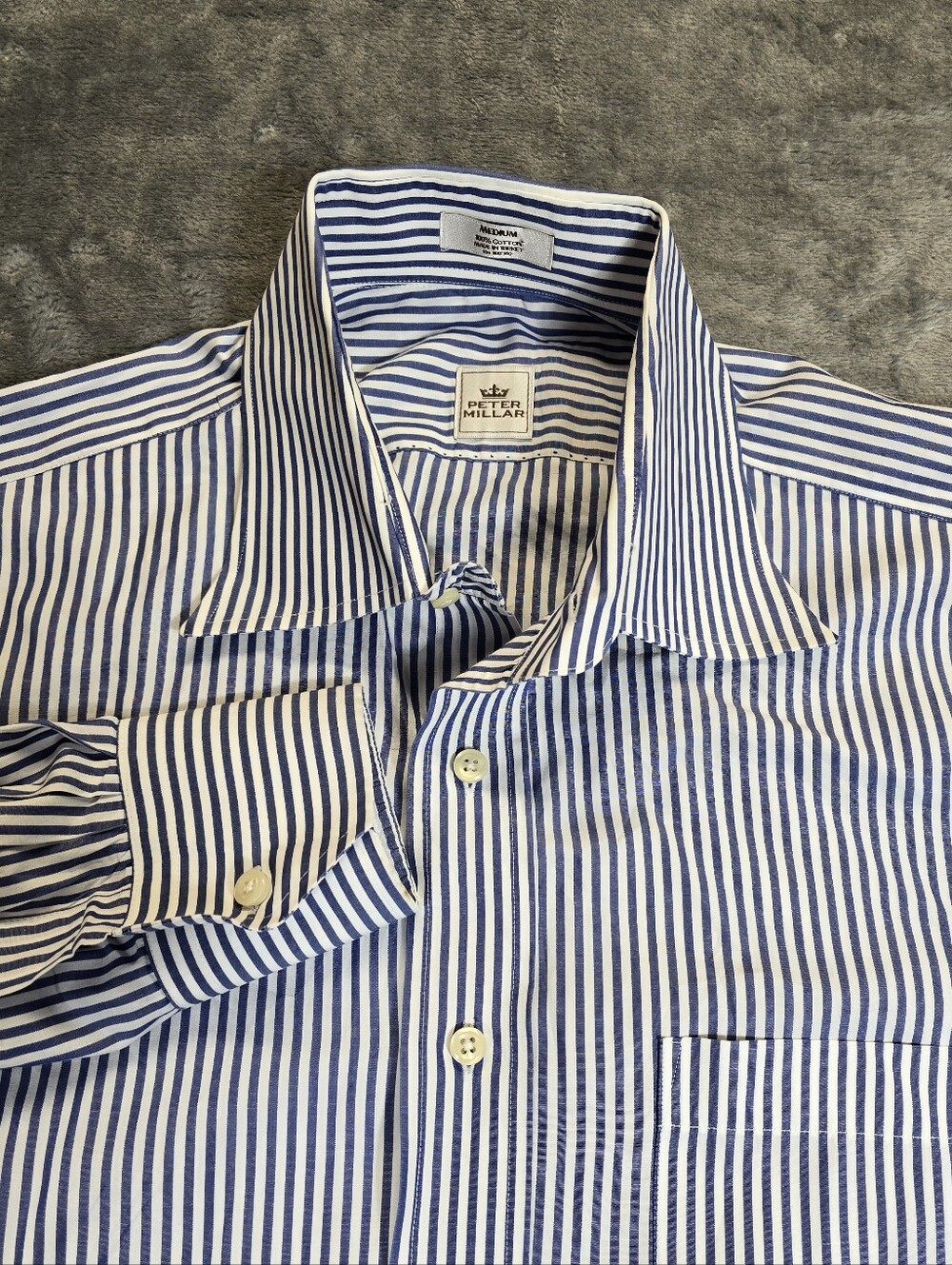 Peter Millar Blue Stripe Dress Button Up Shirt Size Medium Pinstripe